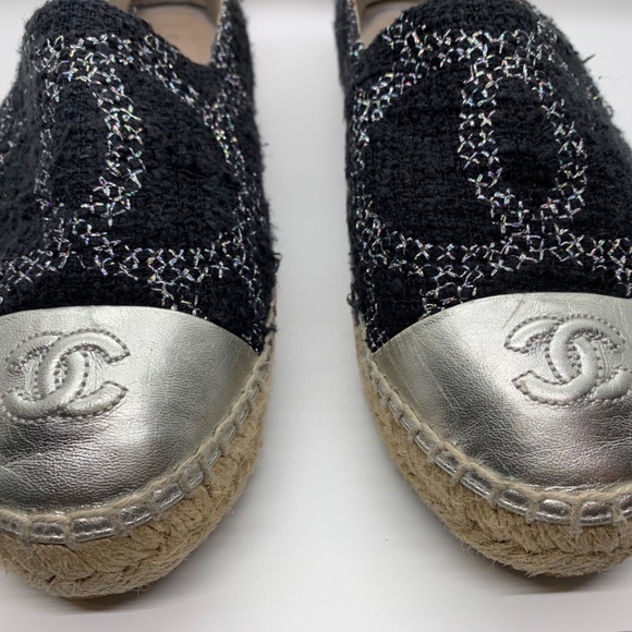 Chanel Black Silver Espadrilles Size 39 - Picture 2 of 4